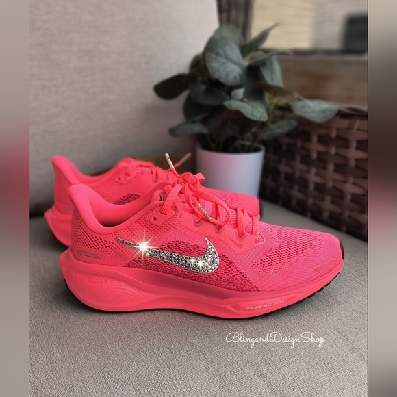 Bling Nike Pegasus 41 Womens Pink Sneakers Shoes Customized with Crystals - Picture 2 of 9